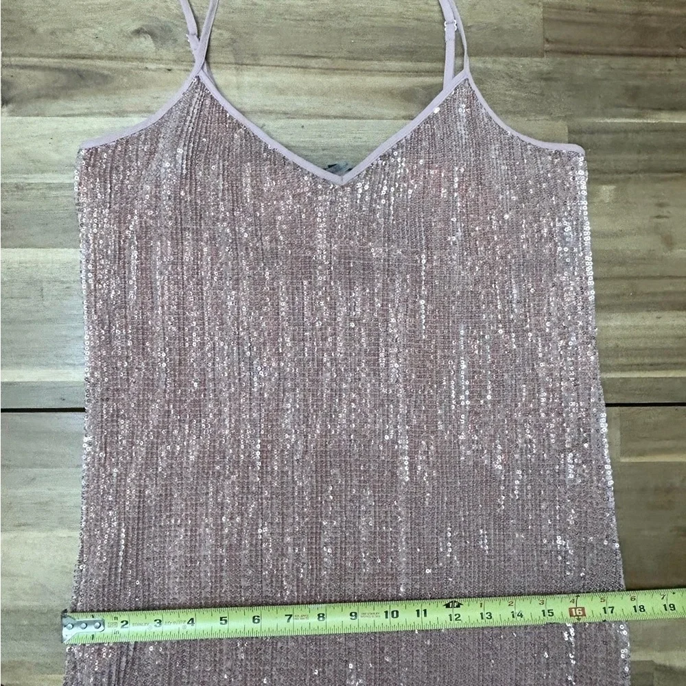 1. STATE Dramatic Pause Lustre Sequin Midi Slip Dress Pink Rose Gold Nude Sz Sm